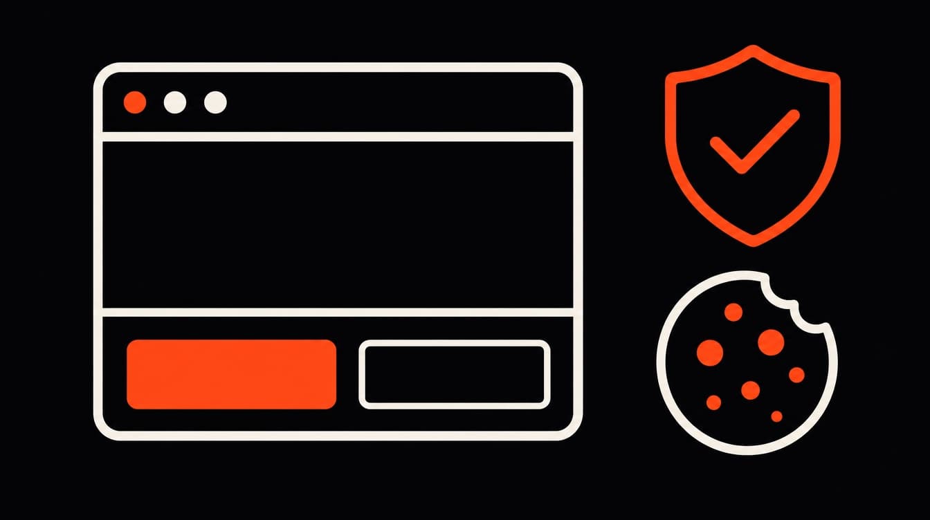 Diagram: a browser with a consent banner offering two equal buttons, next to a shield with a checkmark