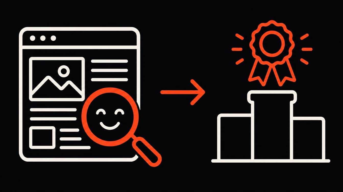 Diagram: a search engine examines a website page, and the page rises to first place